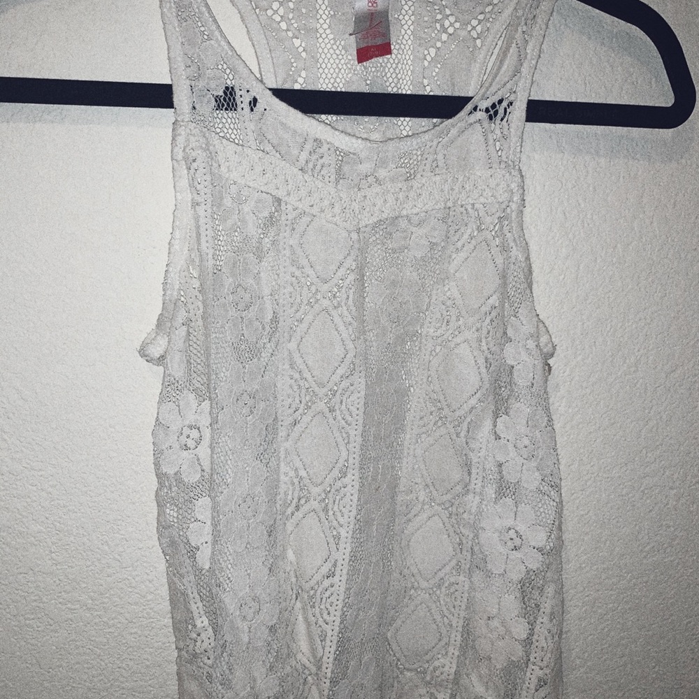 see through pretty white patterned tank